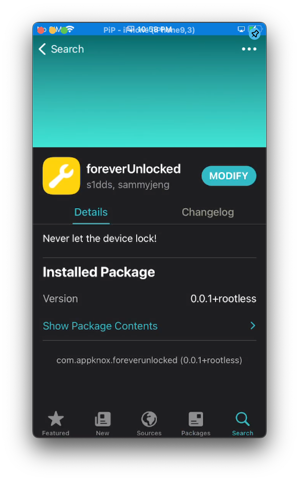 Tweak showcased in Sileo after installing from .deb package