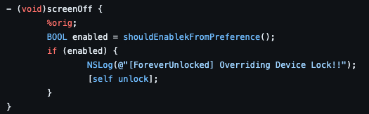 Calling the "unlock" method inside the screenOff function